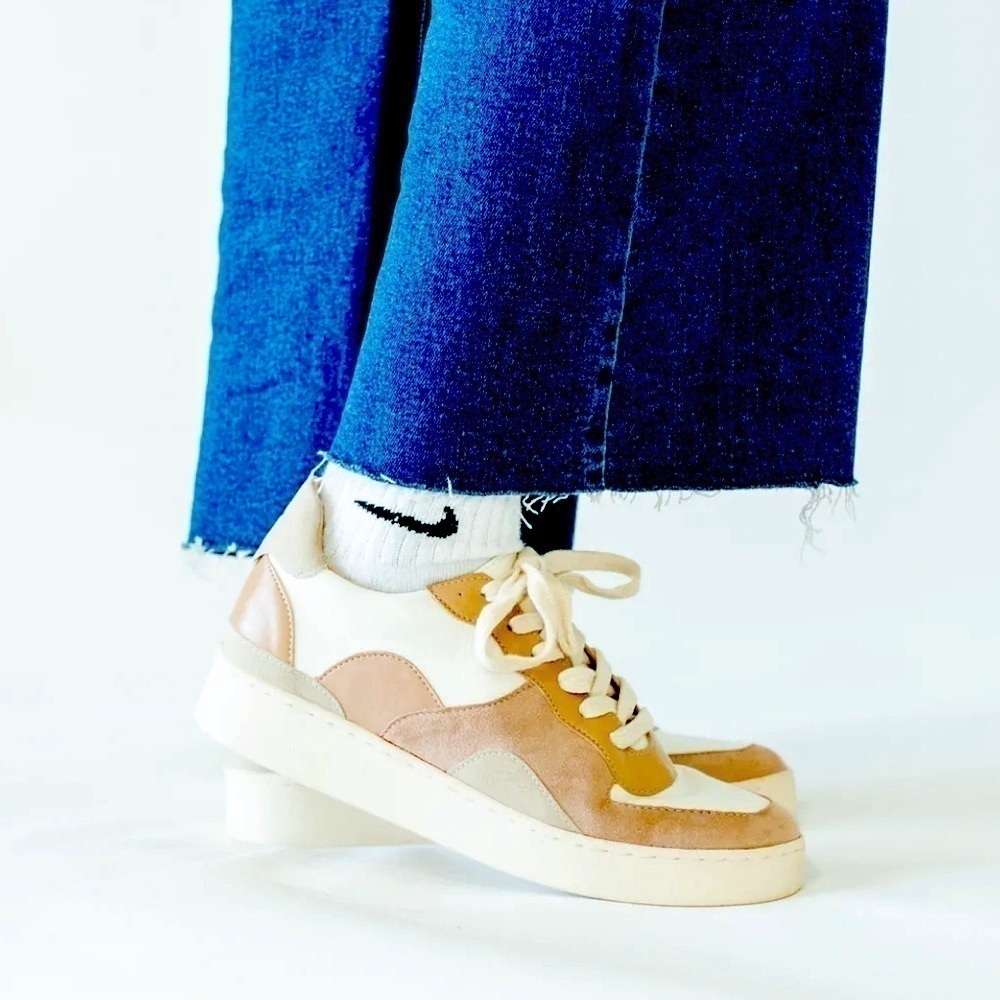 OASIS SOCIETY Tan Suede + White Leather SNEAKERS LILLIAN NUDE TENNIS WOM… - Picture 12 of 12
